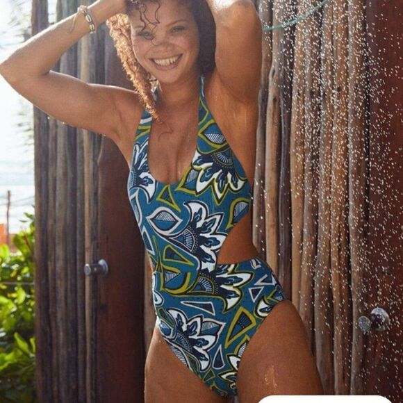 Aerie Blue Halter Cut Out One Piece Swimsuit 9959 - Picture 1 of 10